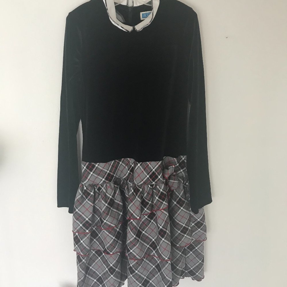 Girl's Black Velvet Long Sleeve Dress Size 14